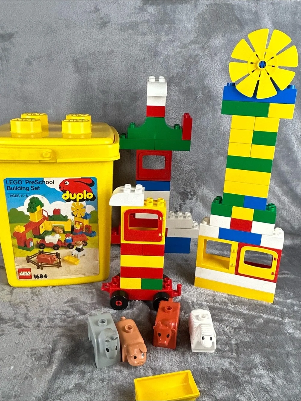 Vintage‎ Lego Duplo Incomplete Bucket Set 1684 Farm Animals Windmill Bucket